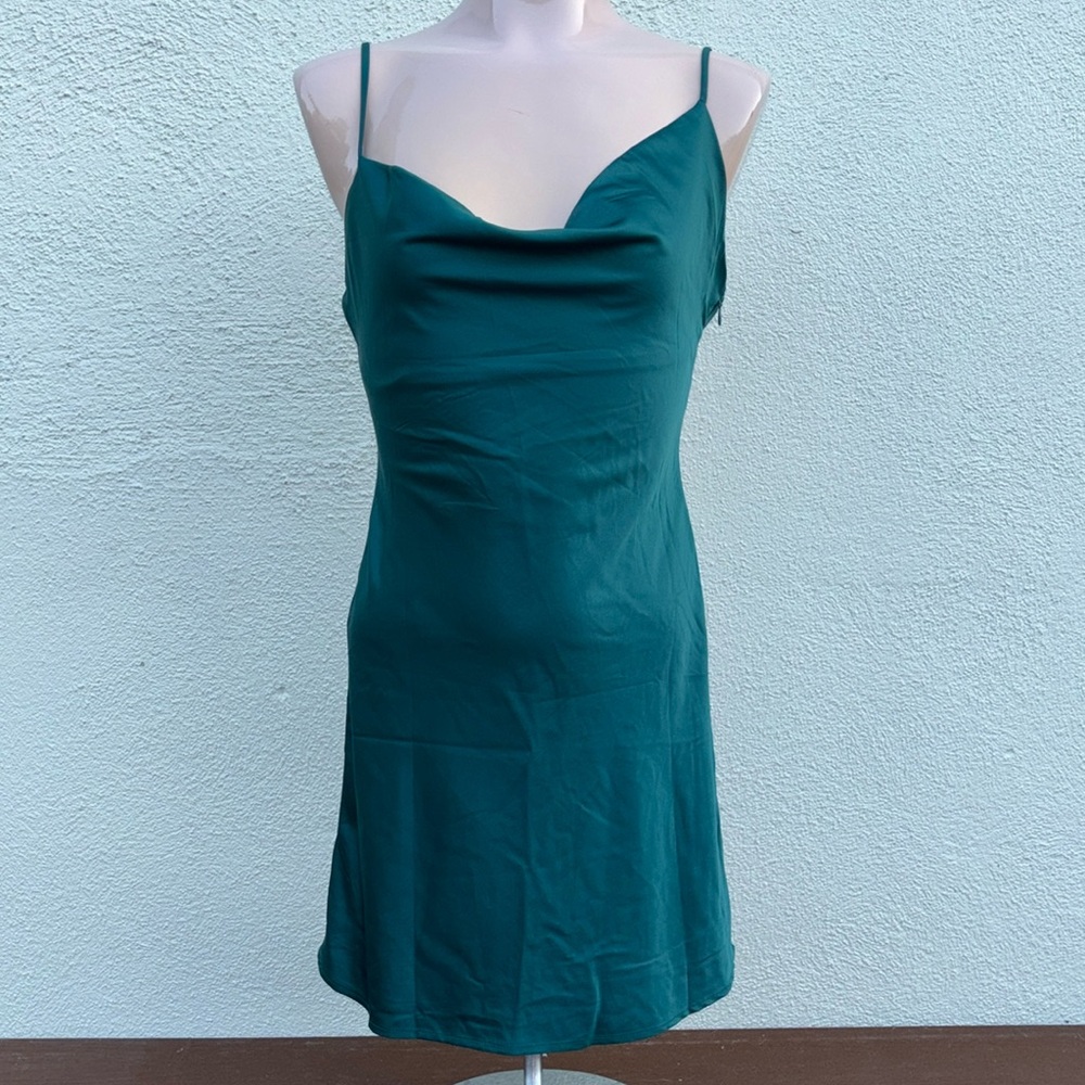 Luvalot Emerald Green Satin Cowl Neck Mini Dress NWT US 4